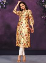 Poly Chanderi Yellow Festival Wear Printed Readymade Kurti